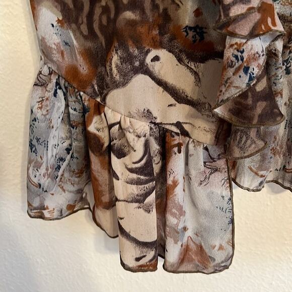 Belissimo M Fairy Sheer Ruffle Peplum Flutter Sleeve Neutral Floral Blouse Top - Picture 4 of 7